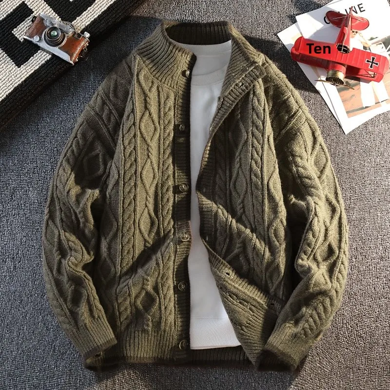 

Осень-зима Молодежный вязаный открытый кардиган Свитер Мужской Свободный круглый Ne Pure Color Faionable Lazy Sle Универсальный Высококачественный F...