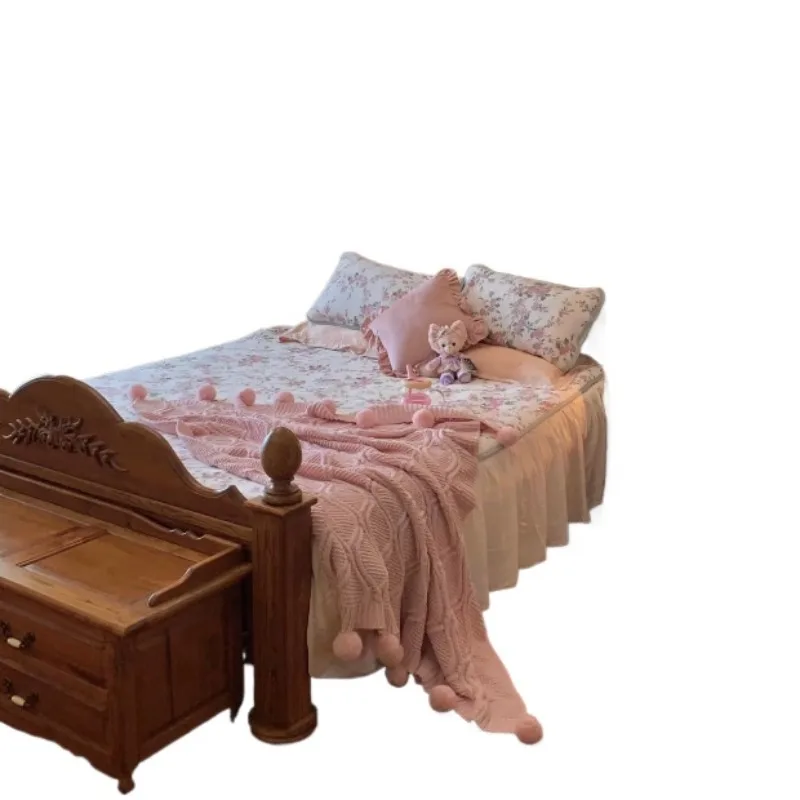 

American retro solid wood children's bed villa master bedroom double wedding bed French antique carved princess bed