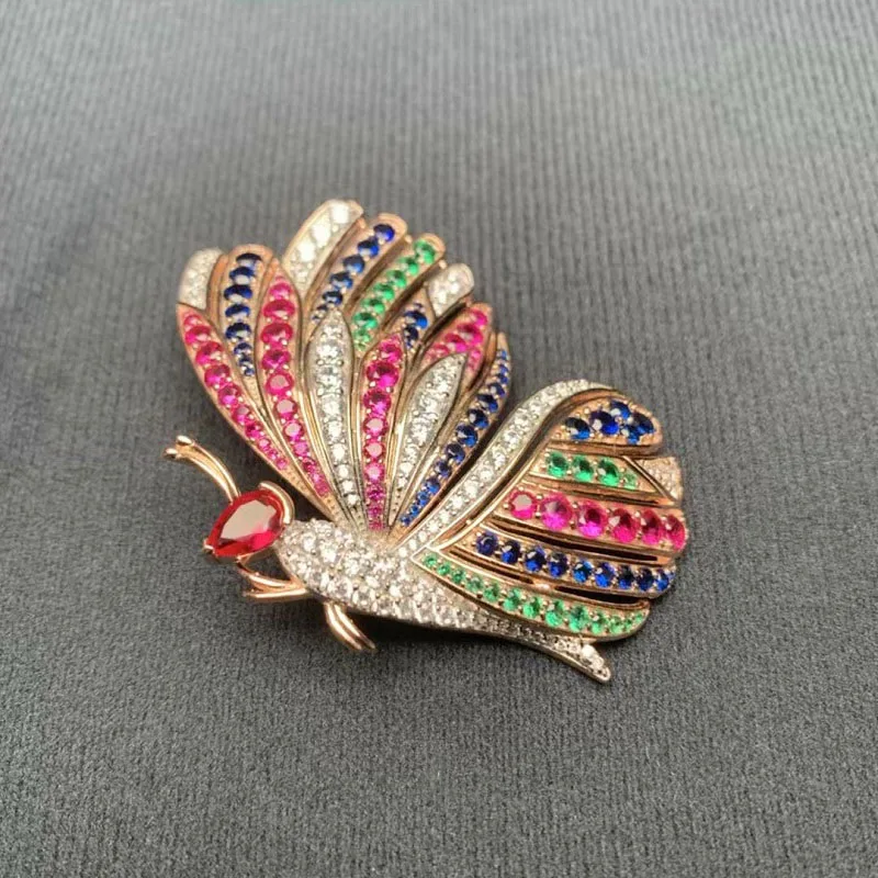 Ruif 925 Silver Pretty Good Colorful 58*41mm Butterfly Brooches for Women Luxury Set 5A Zirconia Fashion Jewelry