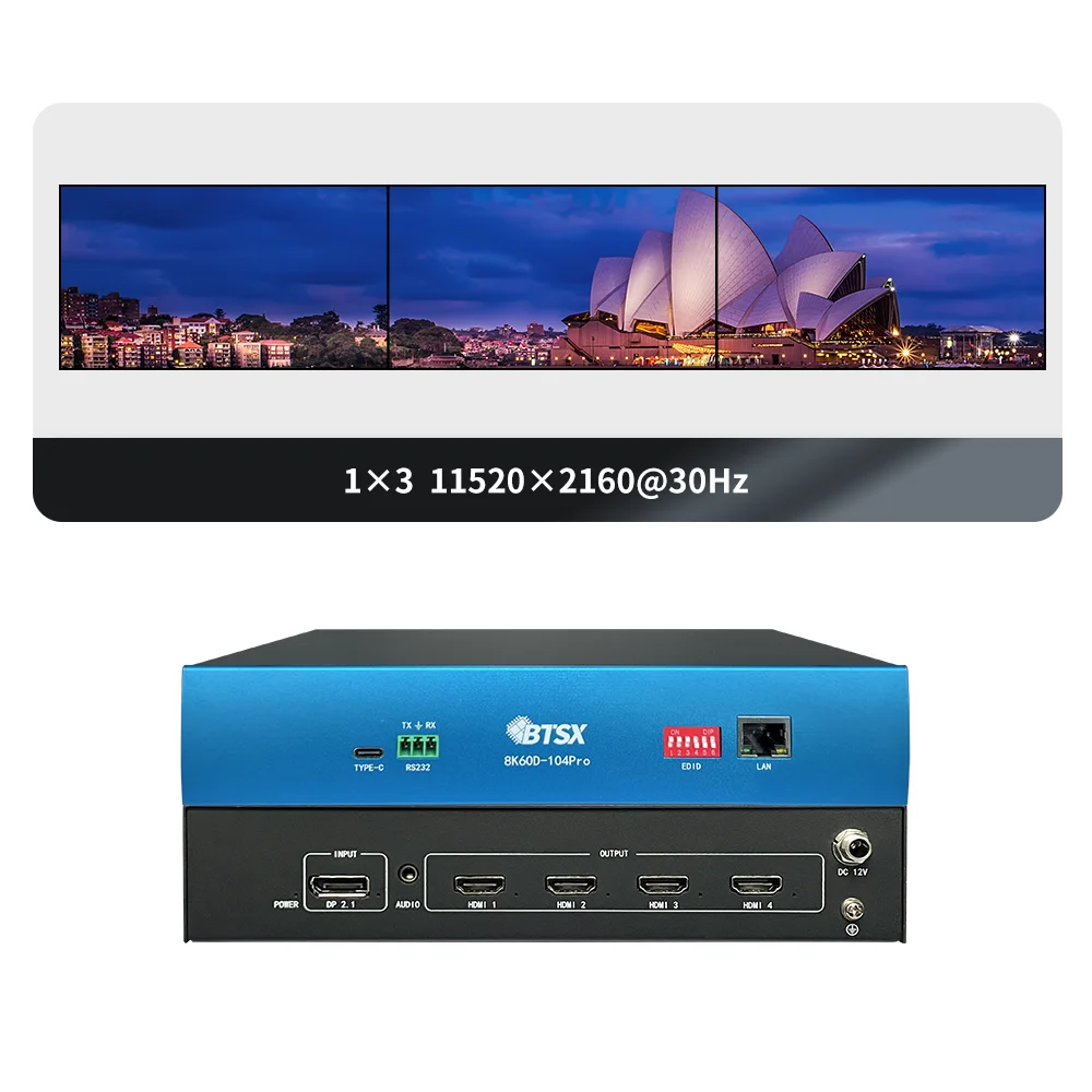 Bitvisus 1x2 2x2 1x4 Video Processor High Resolution 8K60 Multi-screen Expander Industrial Grade 1 Input 4 Output Video Splicer