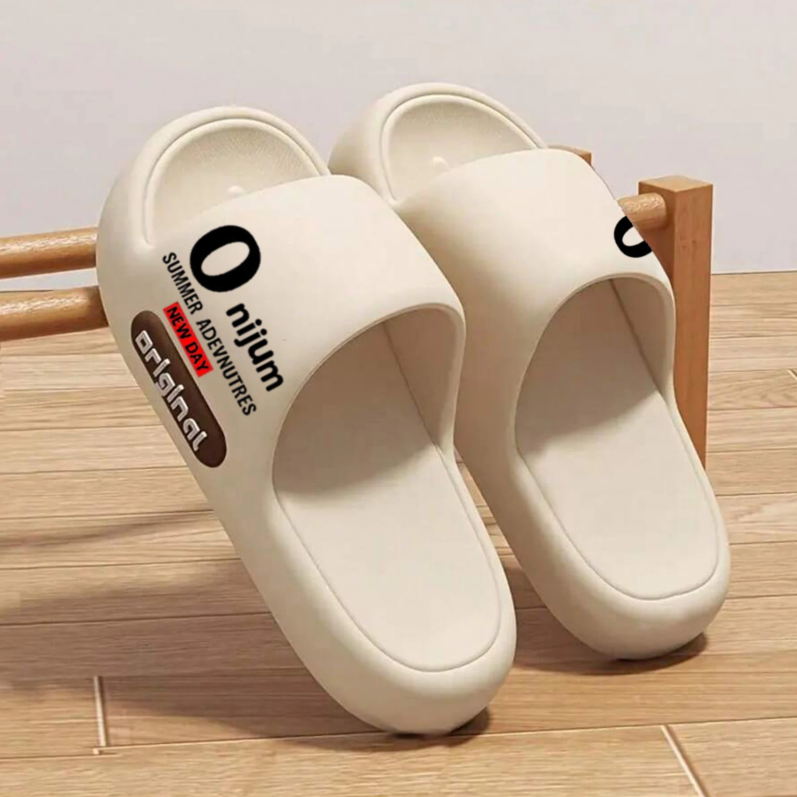 

Unisex Couple Style Spring and Summer Eva Thick-Soled Soft-Soled Letter-Printed Ins-Style Indoor Bathroom Outdoor Activity Vacation Leisure Comfortable Slide Sandals