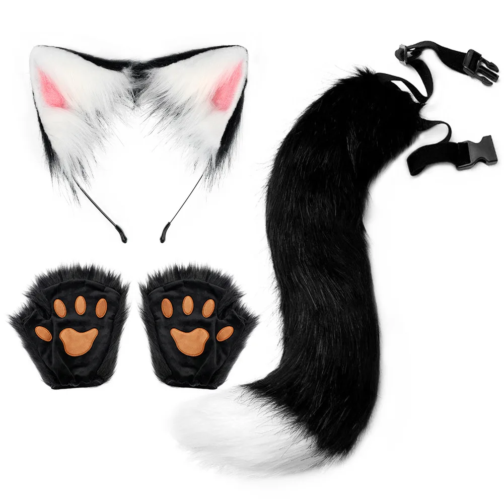 Popular Halloween Handmade Animal Ear Headband Cosplay Simulation Cat Set Animal Claws Finger Gloves Cos Accessories