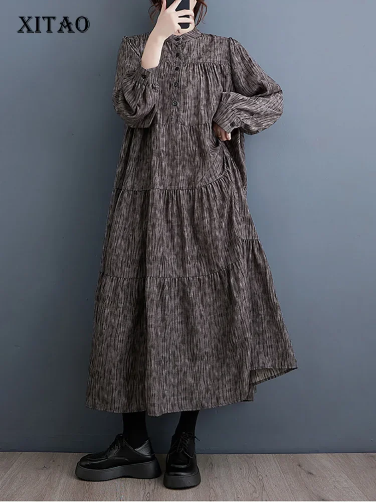 

XITAO, винтажное Повседневное платье с принтом, простое, Трендовое, уличное, женское, Осеннее, Новое поступление, свободное, со складками, платье LYD1213
