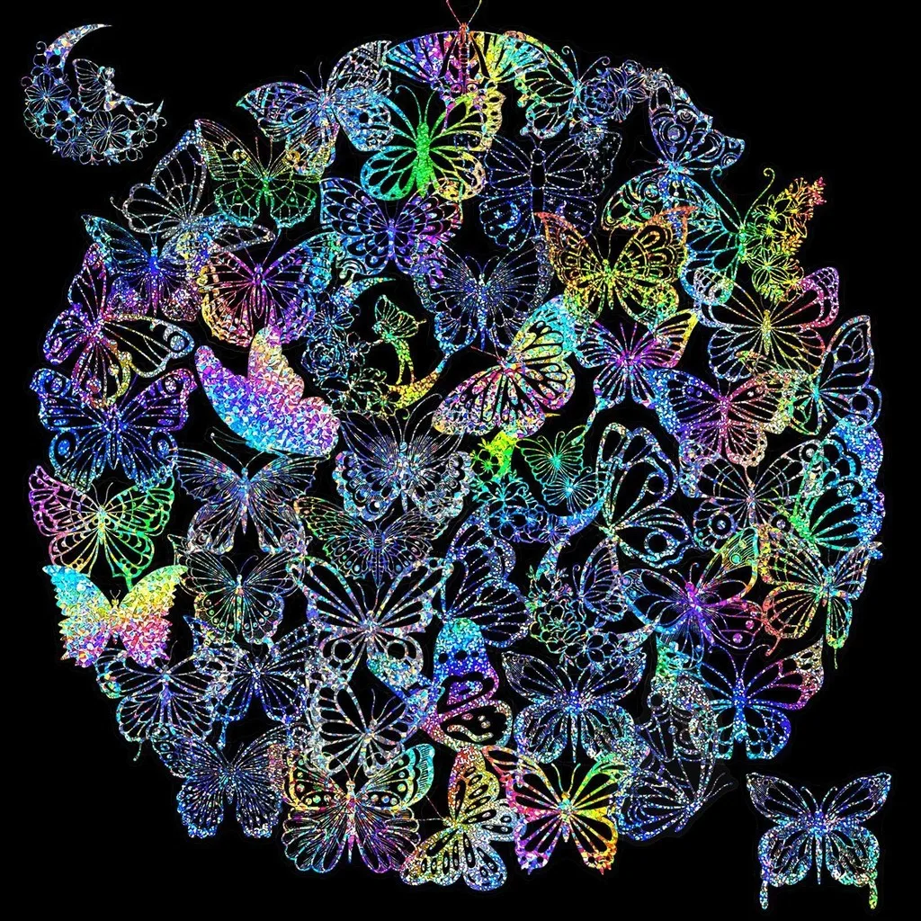 100Pcs Clear Butterfly Holographic Stickers, Laser Shimmer Holo Decals, Transparent DIY Embellishments  AnimeWorlds Store