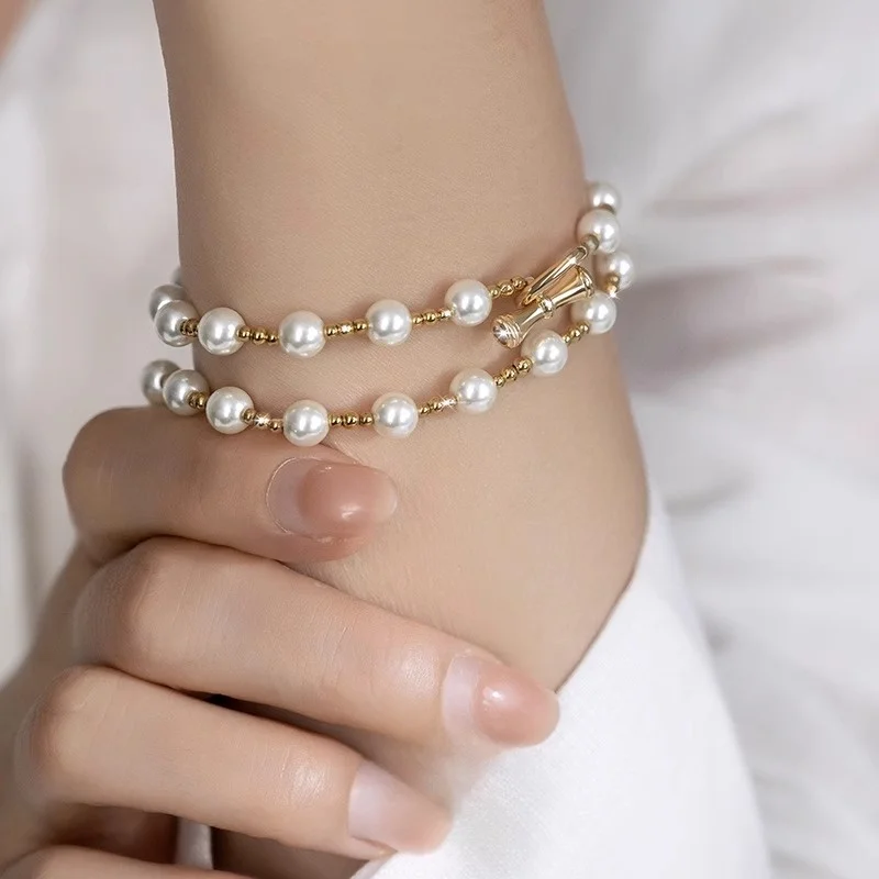 

Pearl necklace warm light senior circle small stacking jewelry summer female collarbone chain