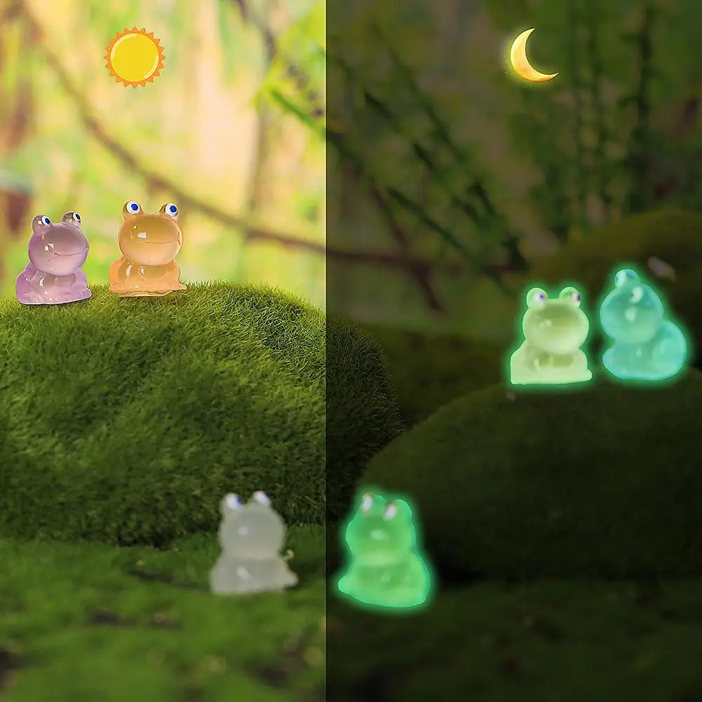 140pcs Colorful Night Glow Small Frog Ornaments Creative Desktop Moss Crafts Resin Ornaments Small O9K6