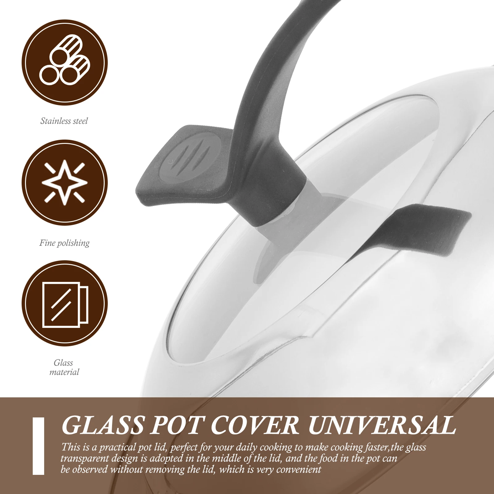 

Thickened Pot Cover Stainless Steel Arched Handle Kitchen Frying Pan Lid Visible Transparent Cooking Tool Universal Cooking