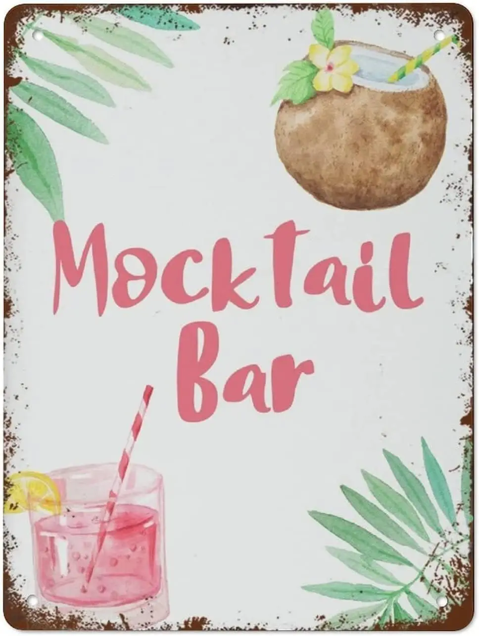 1p,Summer Mocktail Bar Sign Print with Editable Mocktail Recipe Card Summer Theme Party Pool Party Retro Nostalgic Metal Tin Sig