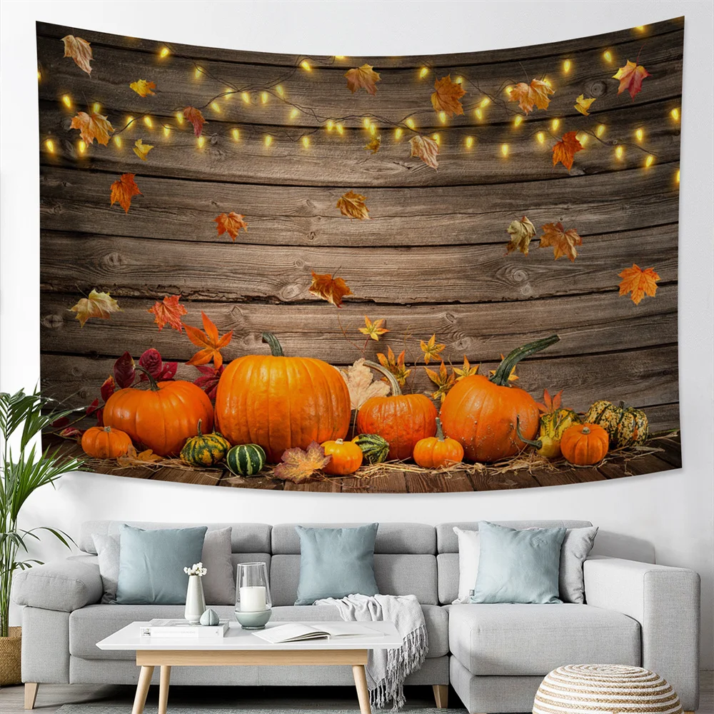 Harvest Autumn Pumpkin Farmland Fall Leaf Tapestry Wall Hanging Hippie Thanksgiving Party Home Decor Blanket Background