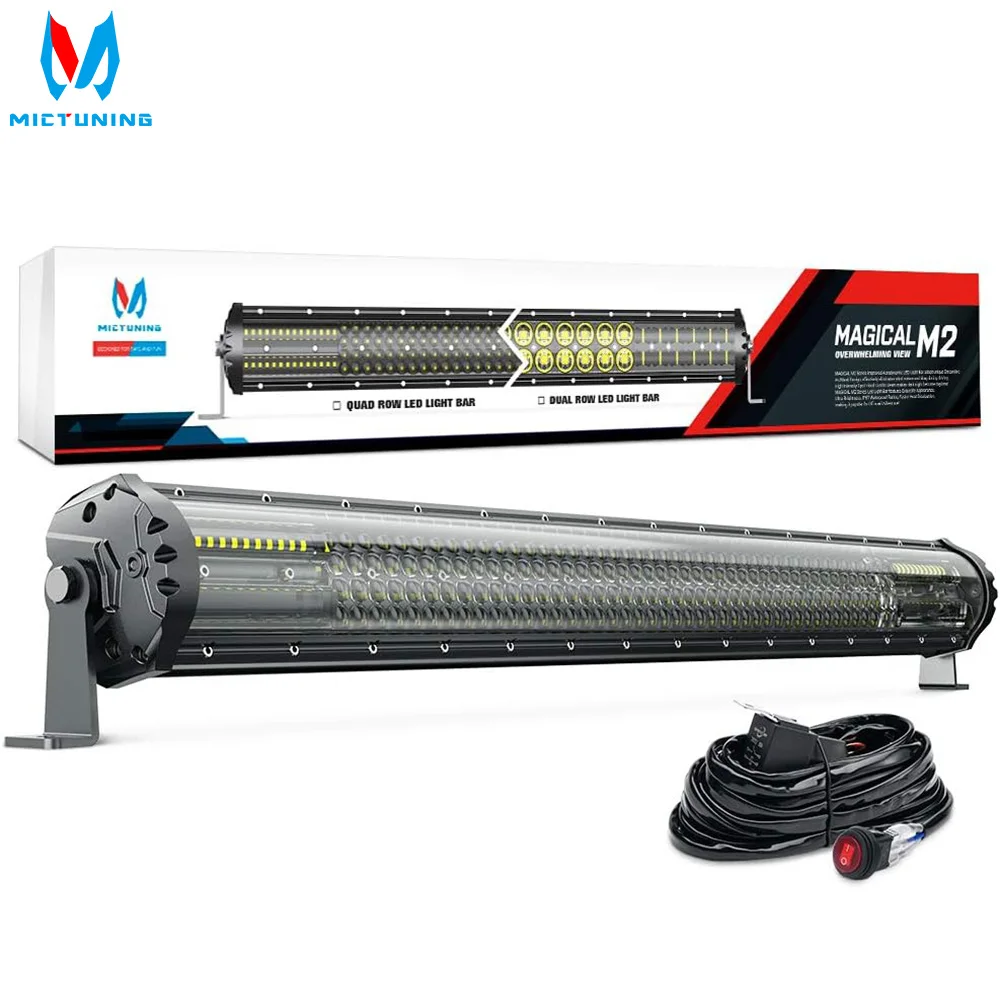 MICTUNING Magical M2 32 Inch Aerodynamic LED Light Bar - 240w Quad Row Off Road Lights with 2 Style Adjustable Mounting Brackets