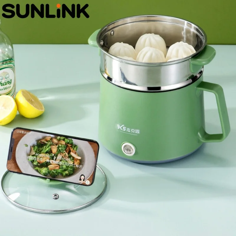 1pc 110V Mini Electric Cooking Pot 1.5L Non-Stick Hot Pot Portable Multi Cooker for Boiling Steaming Soup Home Dorm Apartment