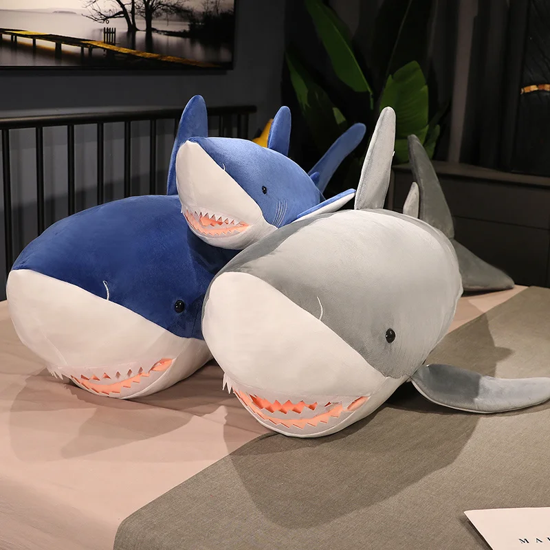 60-130cm Giant Shark Plush Toy Long Pillow Cushion Marine Animals Doll Stuffed Birthday Christmas Day Gift