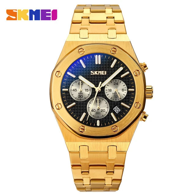 SKMEI 9296 Three eyes Quartz Men\'s Watch Fashion Stainless Steel Calendar Waterproof Men Wrist watches Clock reloj hombre