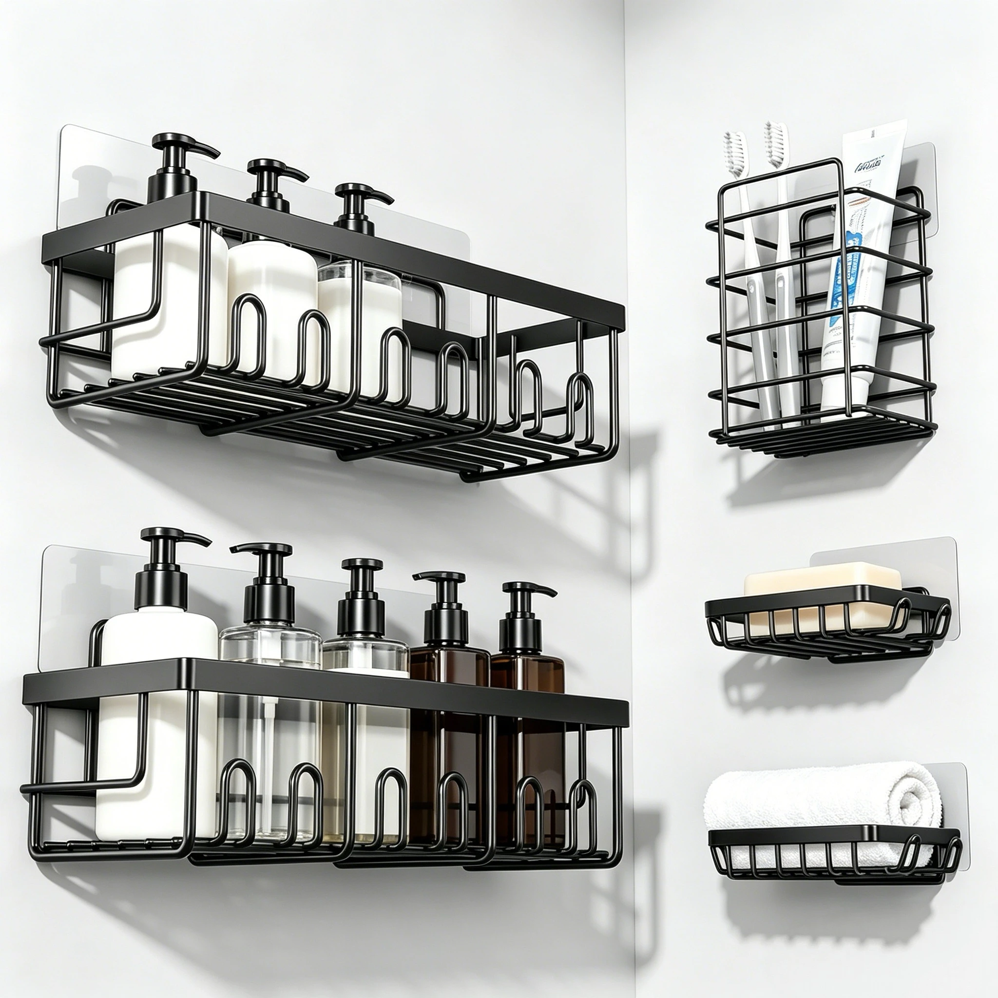 5 Pack Rustproof Stainless Steel Bath Organizers With Large Capacity, No Drilling Shelves for Bathroom Storage & Home Decor
