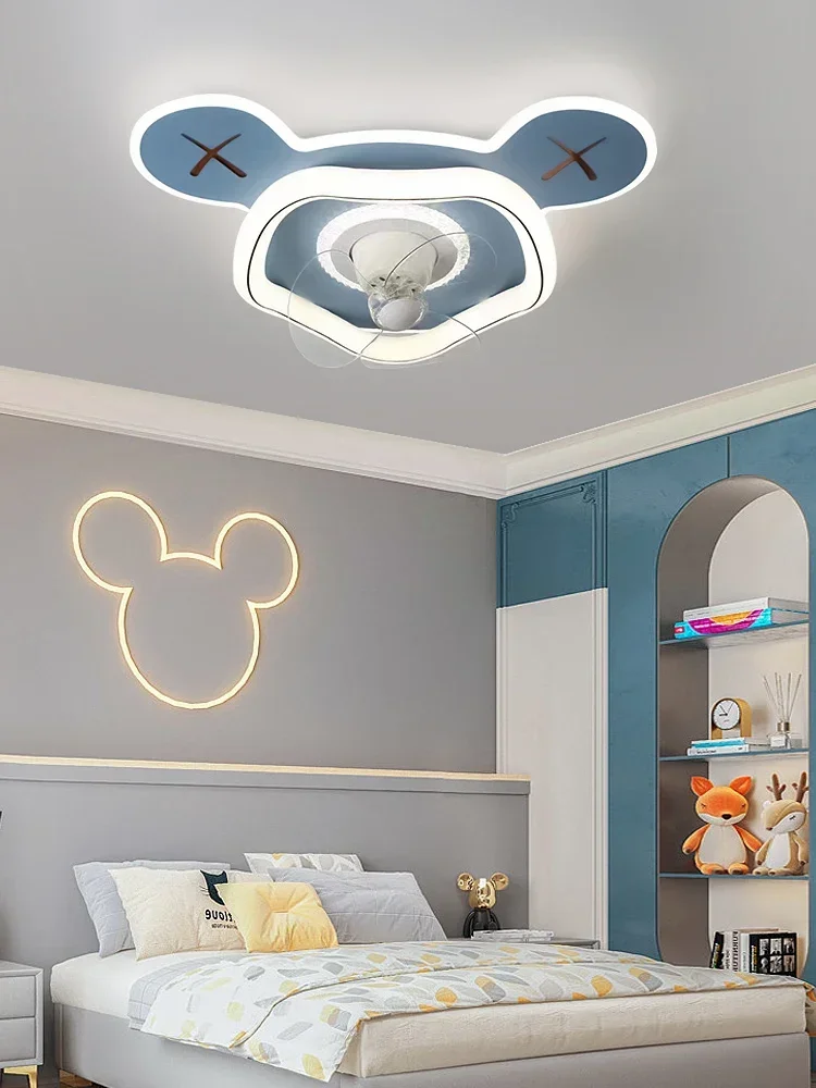 Children's room fan light modern cartoon mickey boy girl room bobblehead silent fan light bedroom ceiling light 220V