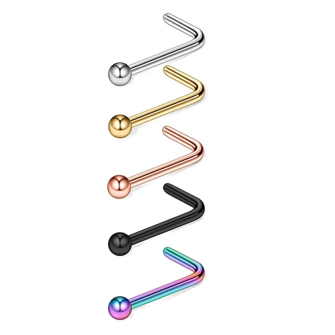1Pcs Titanium Steel Ball Nose Piercing 20G Bar Black Gold Color L Nose Studs Ring Nostril Nariz Earring Body Jewelry Man Women