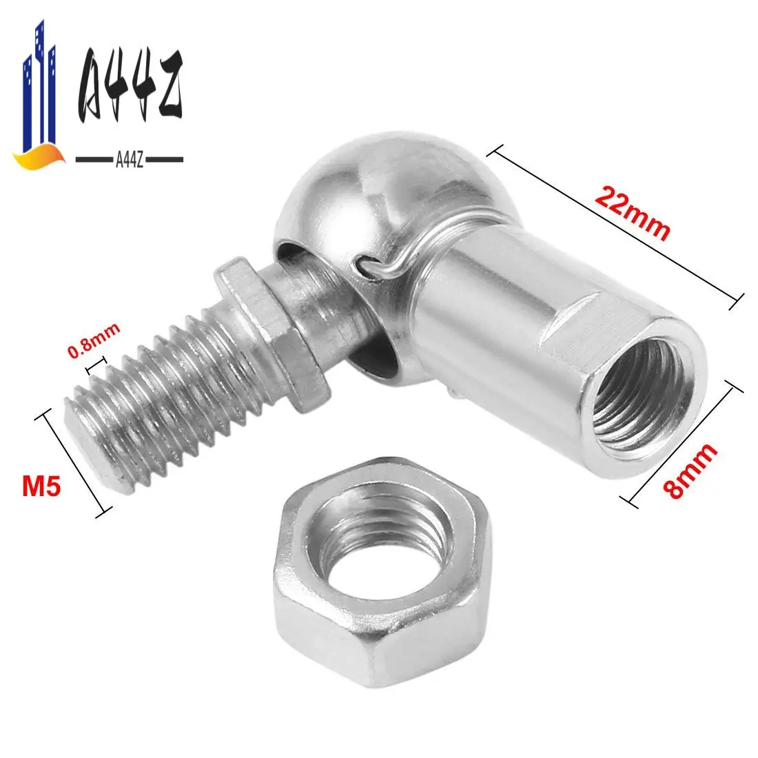 A44Z-CS8, Rod End Ball Bearing With Stud, M5X0.8Mm Carbon Steel Right Hand 4Pcs,Ball Joint Bearing