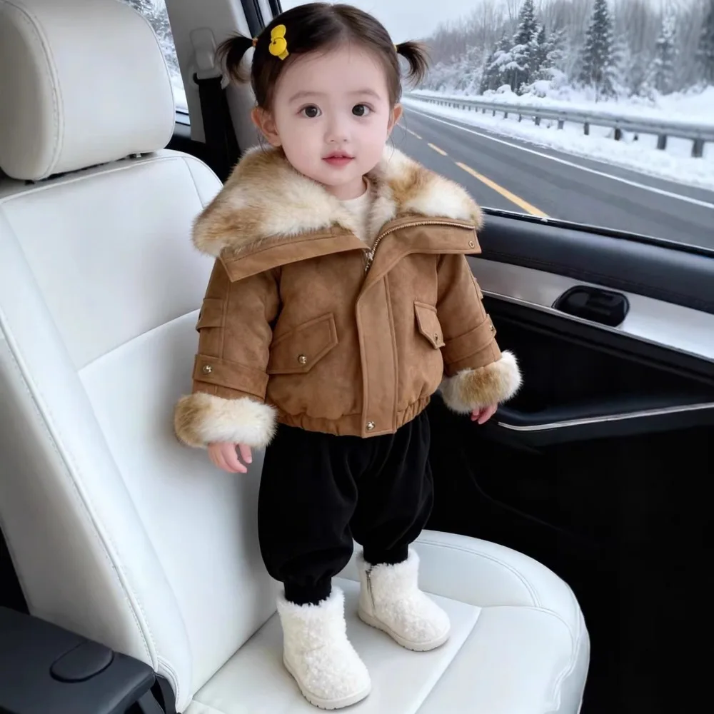 2026 New Winter Fleece Lined Thickened Hooded Cotton Coat with Ear Design, Vintage Loose Cute Warm Padded Outerwear