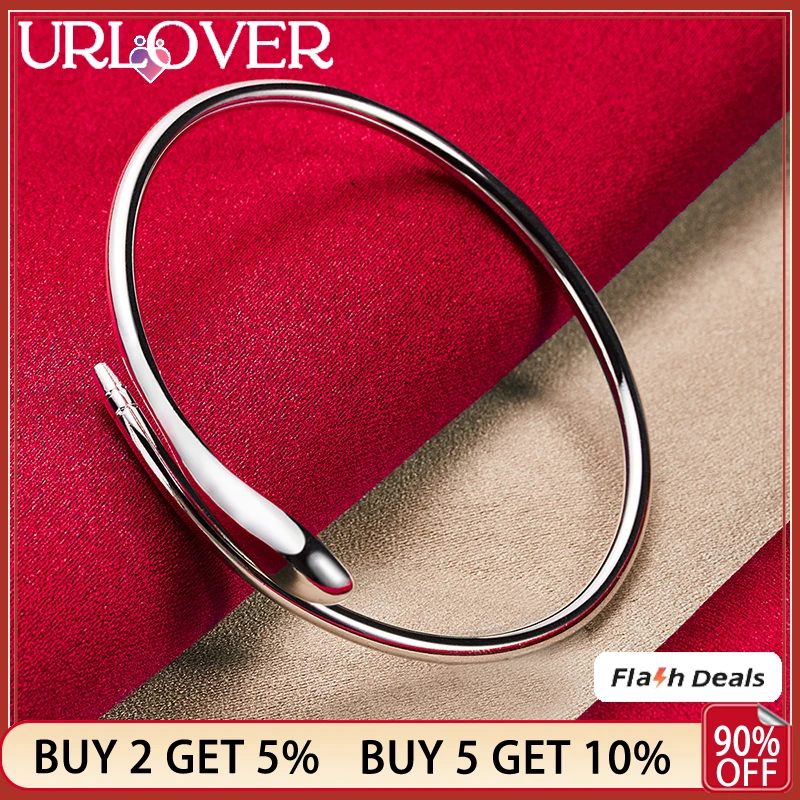 

URLOVER 925 Sterling Silver Bangle For Women Snake Shaped Bangles Lady Engagement Wedding Fashion Charm Jewelry Birthday Gifts