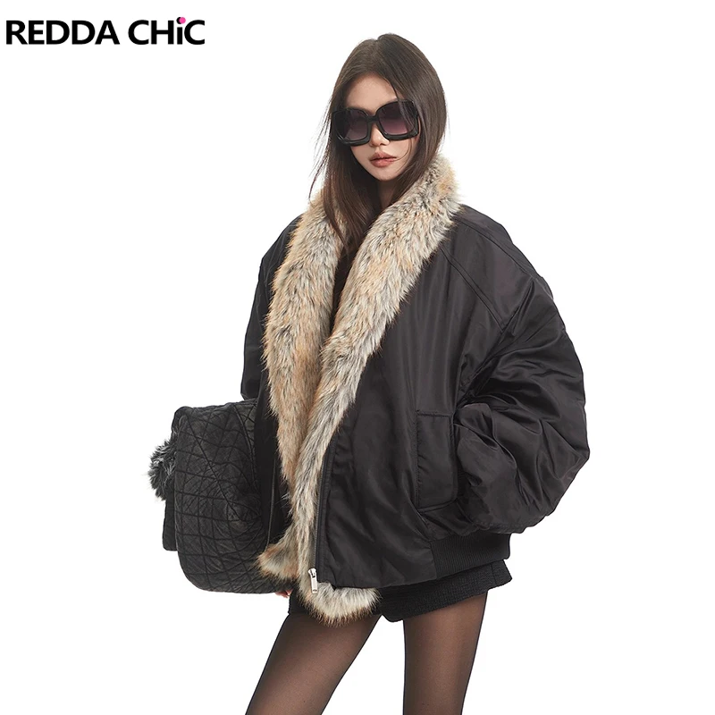 

REDDACHiC женская куртка-бомбер с воротником из искусственного меха, термобелье с открытыми передними карманами, байкерское мотопальто большого размера, винтажная осенне-зимняя верхняя одежда