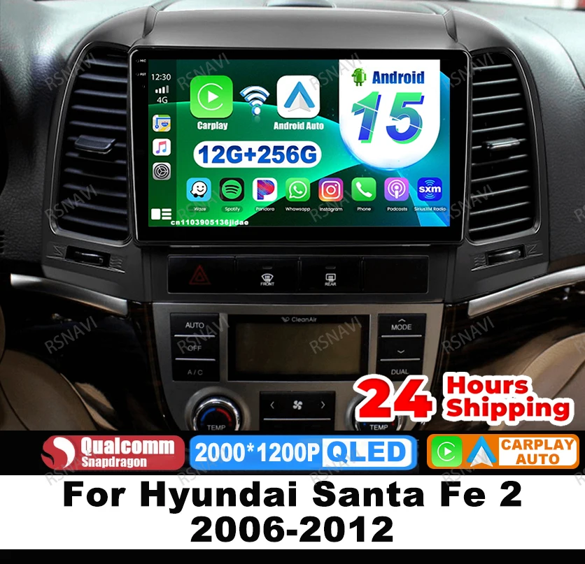 

Car Radio Android 15 For Hyundai Santa Fe 2 2006-2012 GPS 5G WIFI DSP Wireless Carplay Auto Navigation Multimedia Head Unit DVD