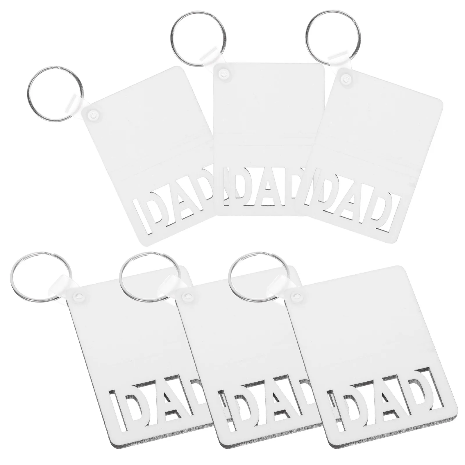 6Pcs Sublimation Blanks Dad Sign Keyring Double Side DIY Sublimation Keychain Craft Supply for Personalized Memory Keepsake