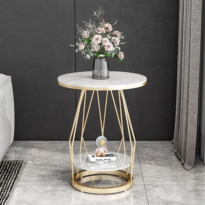 Living room sofa small coffee table, light luxury Nordic, rock slab small round table, modern simplicity, bedside table