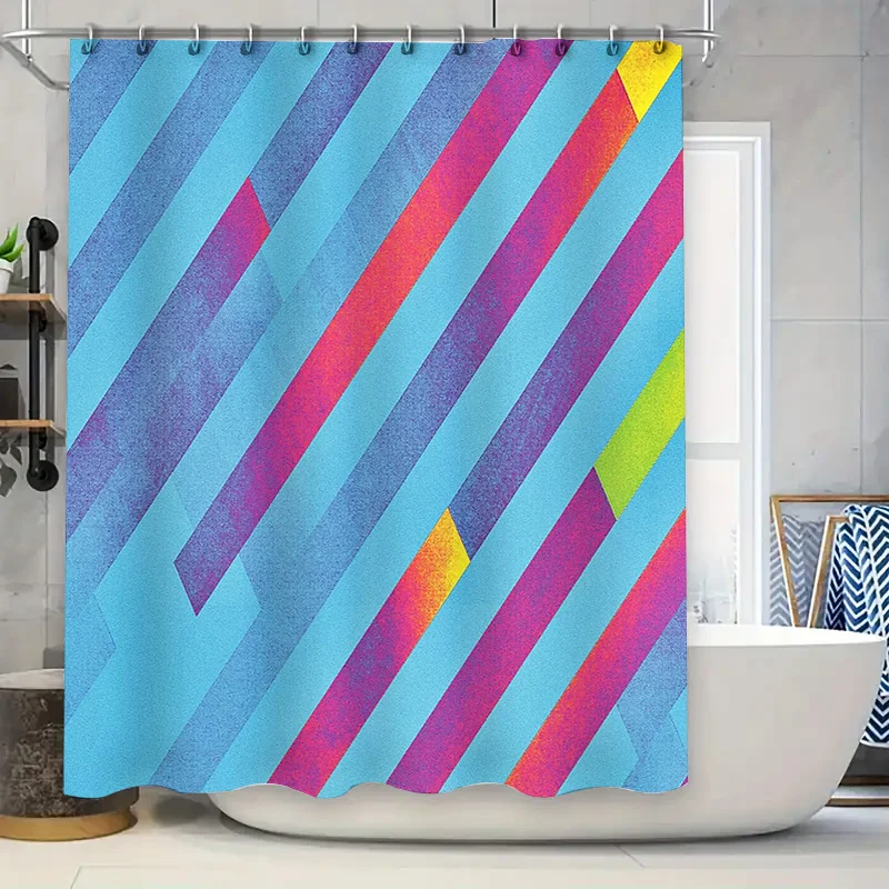 

Modern Abstract Shower Curtain Blue Purple Geometric Waterproof Bathroom Decor Set Liner