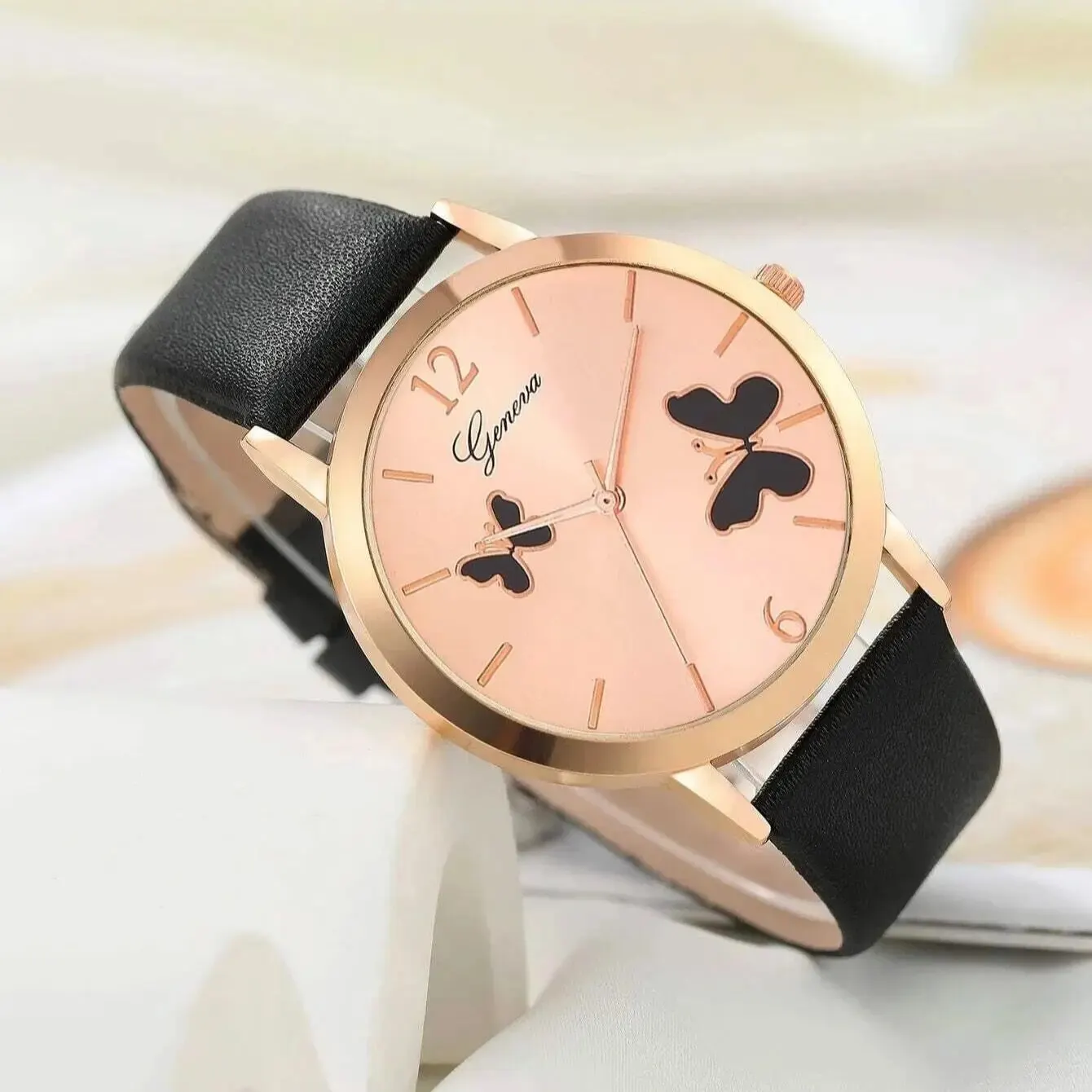 Six-piece High-end Leather Disc Cute Watch Set For Girls