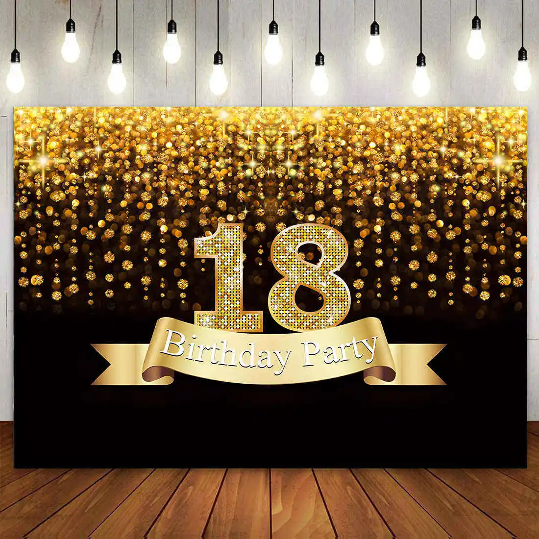 

Happy 18th Birthday Party Decoration Cake Banner Backdrop Black Gold Photography Background for Boy Girl 18 Years Old Customized