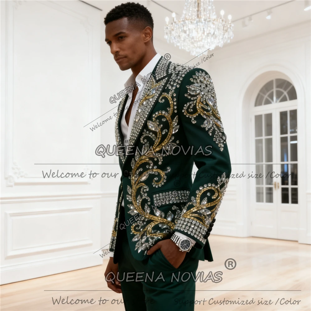 

Мужской костюм с бриллиантами и кристаллами из бисера на свадьбу, комплект из 2 предметов, индивидуальный Terno Masculinos Completo Slim Ft, смокинг для жениха