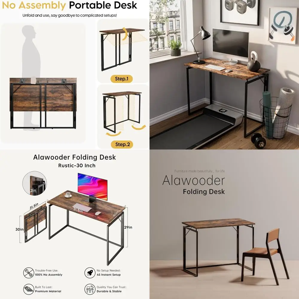 

Space-Saving 31.5 Foldable Wooden Desk for Home Office, Writing, and Study | Easy Setup Compact Table