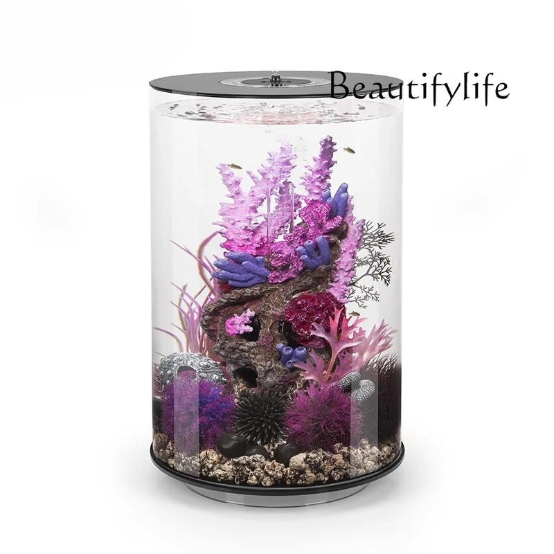 

Small acrylic ecological fish tank mini home office landscaping creative cylindrical fish tank aquarium