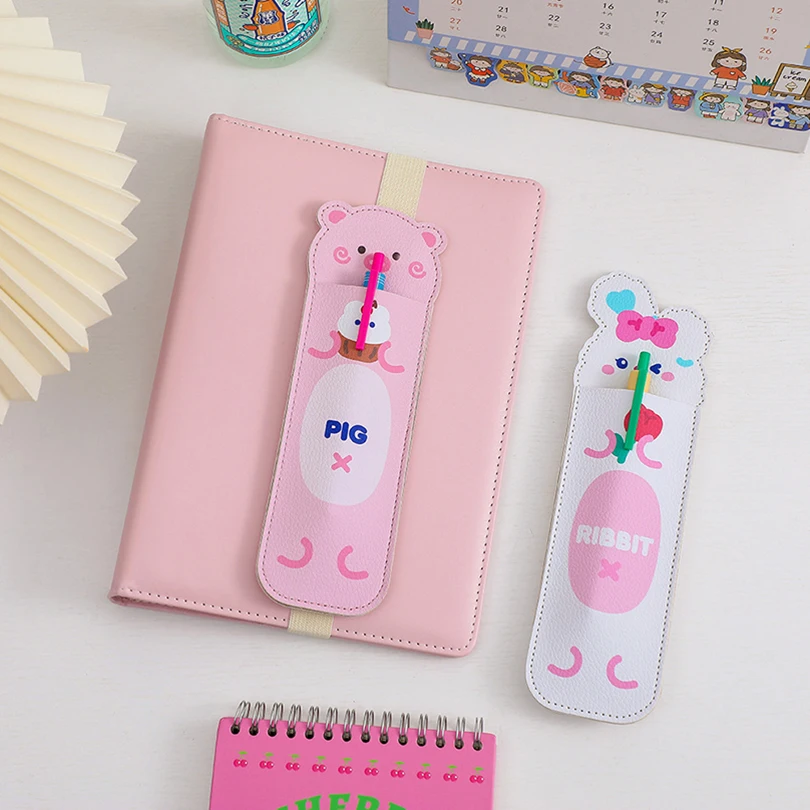 Cute Pencil Case Korean Stationery Pen Case PU Leather Trousse Scolaire Elastic Band School Supplies Pencil Cases For Girls