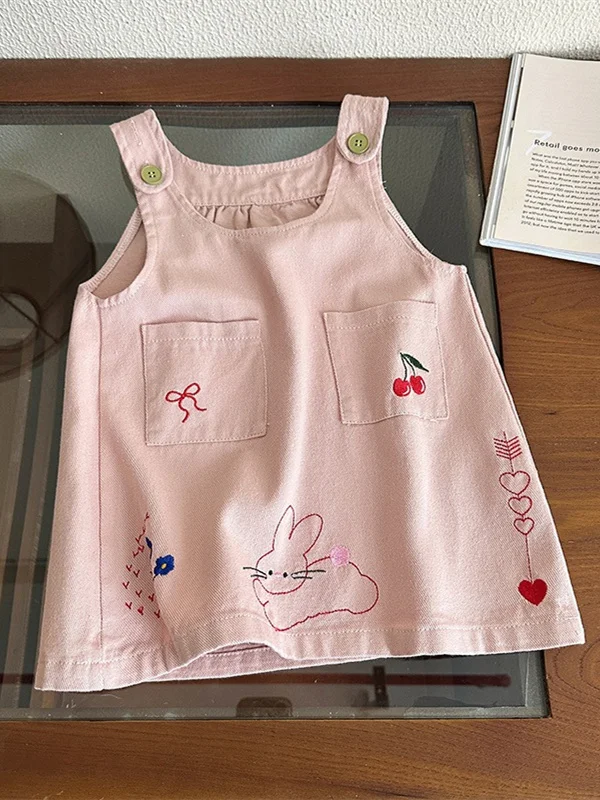 

Весенне-осенний комплект для девочек: жилет и юбка, новинка 2025 года, в корейском стиле, весенняя одежда для малышек, на бретельках, детская одежда для девочек