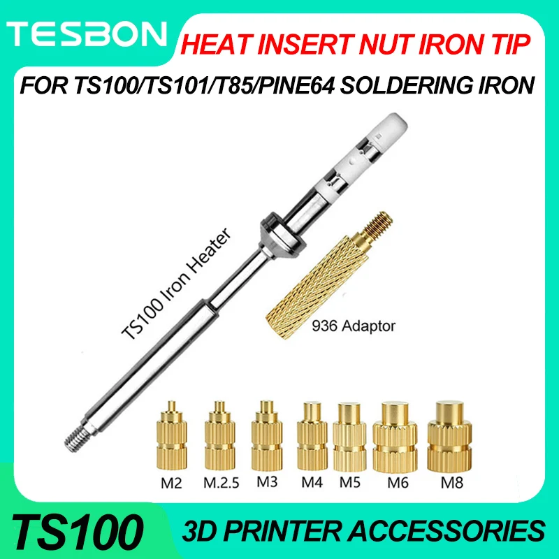 

Hot Melt Brass Knurled Nut Embedded Insertion Tip Adapter Kit 3D Printed Parts Install for TS100 TS101 Pine64 936 Soldering Iron