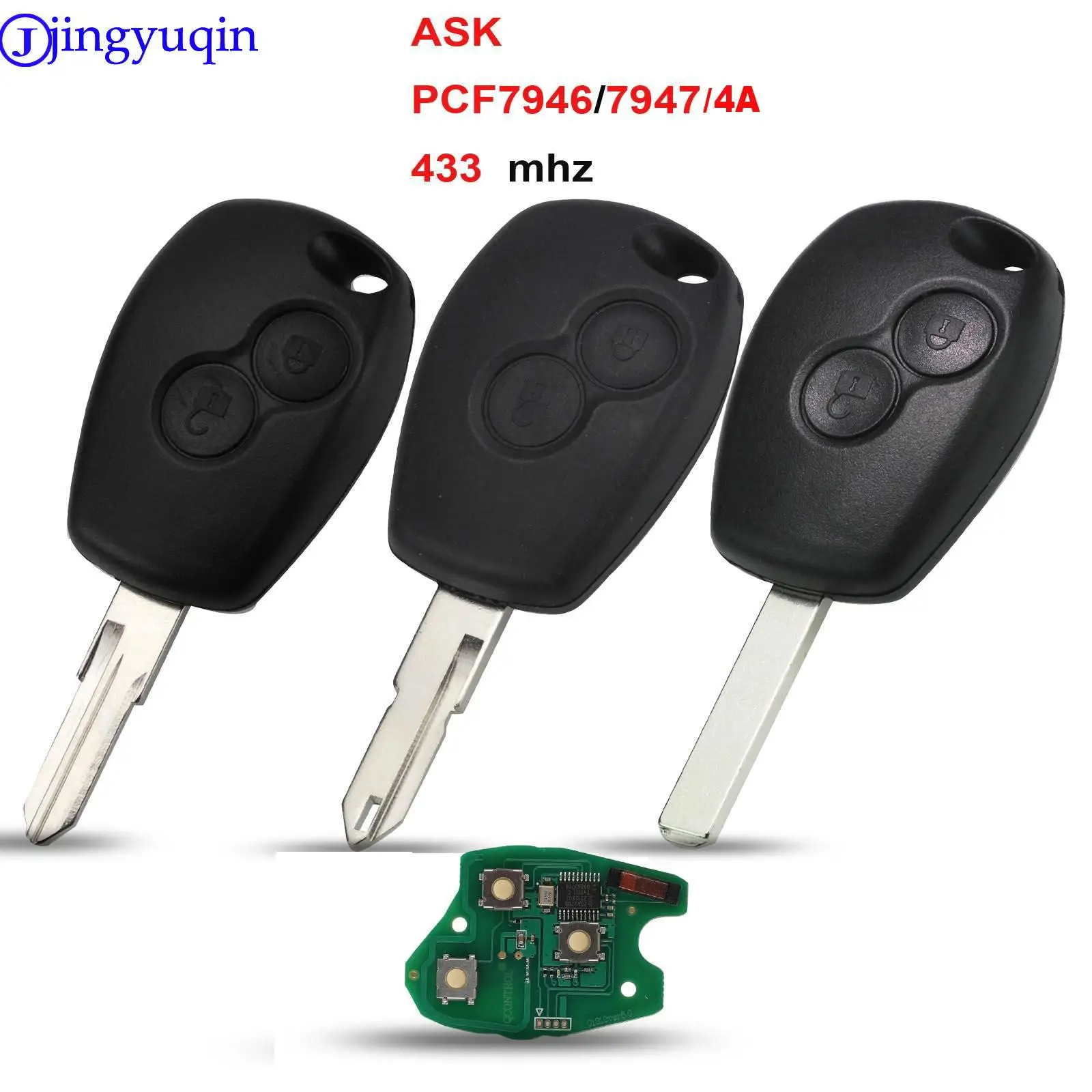 

jingyuqin 2 Buttons Remote Key For Renault Duster Modus Clio 3 Twingo DACIA Logan Sandero Kangoo 433MHz PCF7947/7946/4A Chip