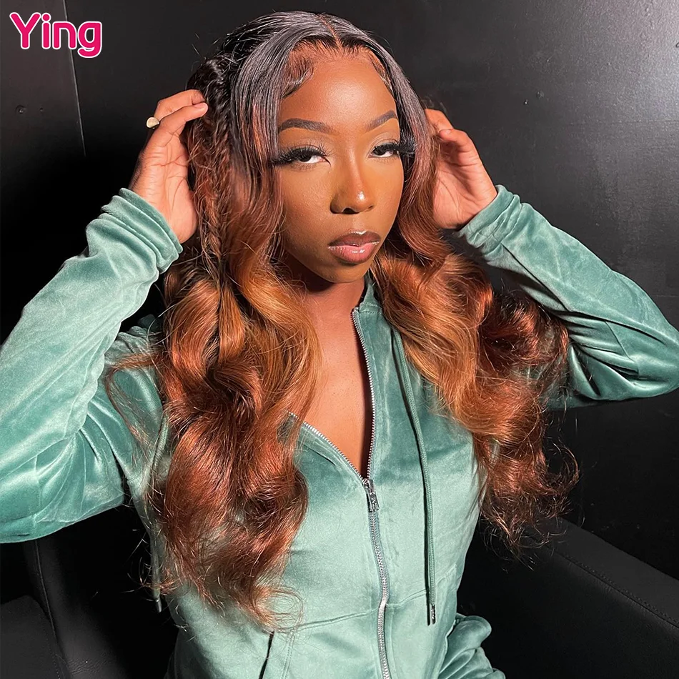 Ying 1b Root Brown Omber Color 13x6 Transparent Lace Front Wig 200% Body Wave 13x4 Lace Front Wig PrePlucked With Baby Hair