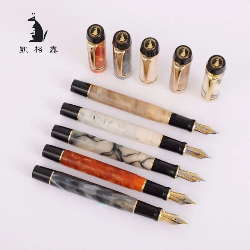 New Kaigelu 316 Fountain Pen Acrylic Marble Amber F Nib Blue Brown White Tri-Color Writing Gift Students Office Business Pen