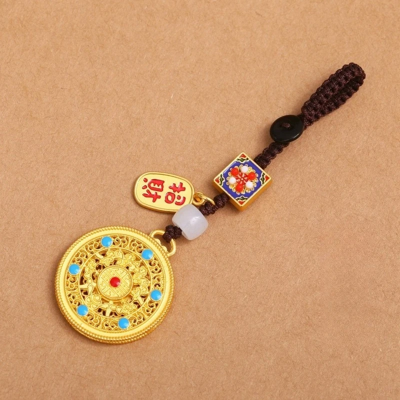 High-grade Ancient Gold Five Blessings Keychain God of Wealth Peace Pendant Car  Bag Ornament
