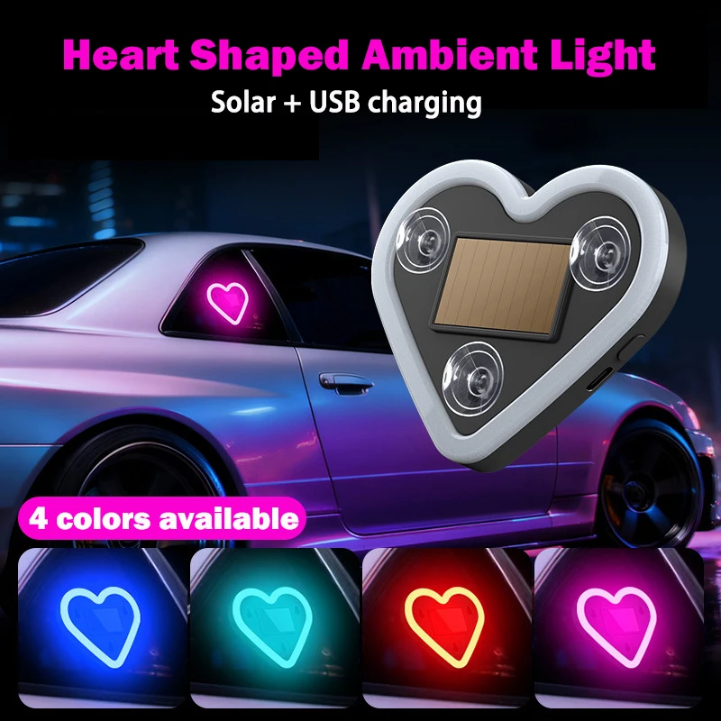 New Car Solar Triangle Window Heart-shaped Light Emitting heart-shaped Atmosphere Light Interior Wiring Free LED Ambient Lights
