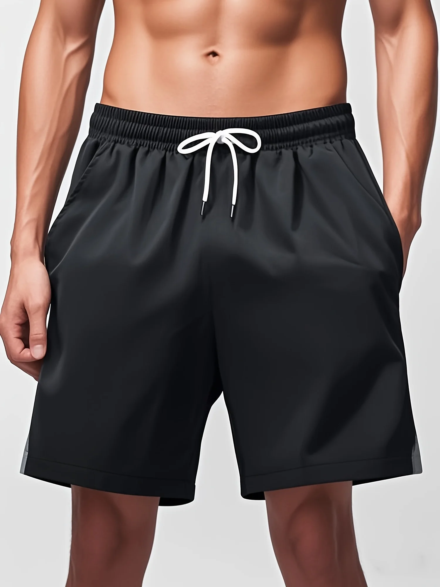 

Black casual loose-fitting sports shorts with elastic waistband, men's lightweight running shorts. gym shorts men