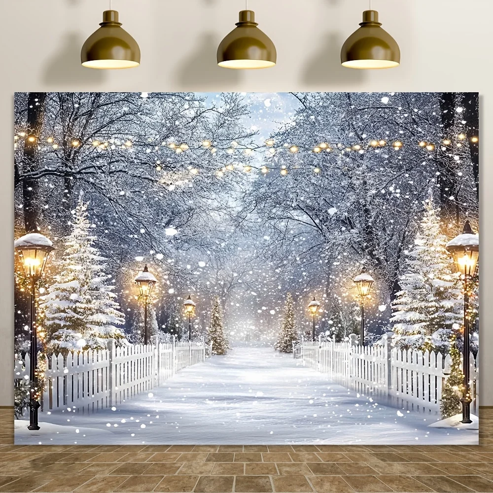 1pc Winter Wonderland Snowy Forest Glowing Fairy Lights Wall Tapestry - Self-Lit Twinkling String Lights & Snow-Covered Trees Ba