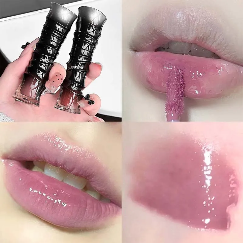 Punk Dark Red Lip Gloss Mirror Shine Silky Moisturizing Texture Lip Glaze Non-Sticky Chocolate Red Cherry Watery Glossy Lip Tint view 4