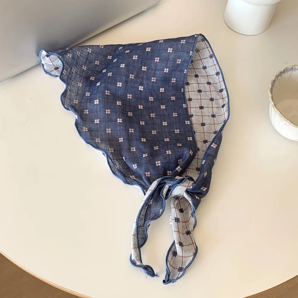 Fashion Cotton Lattice Headscarf Thin Turban Pastoral Style Headscarf Colorful Vintage Triangular Hair Band Clothing Accessories