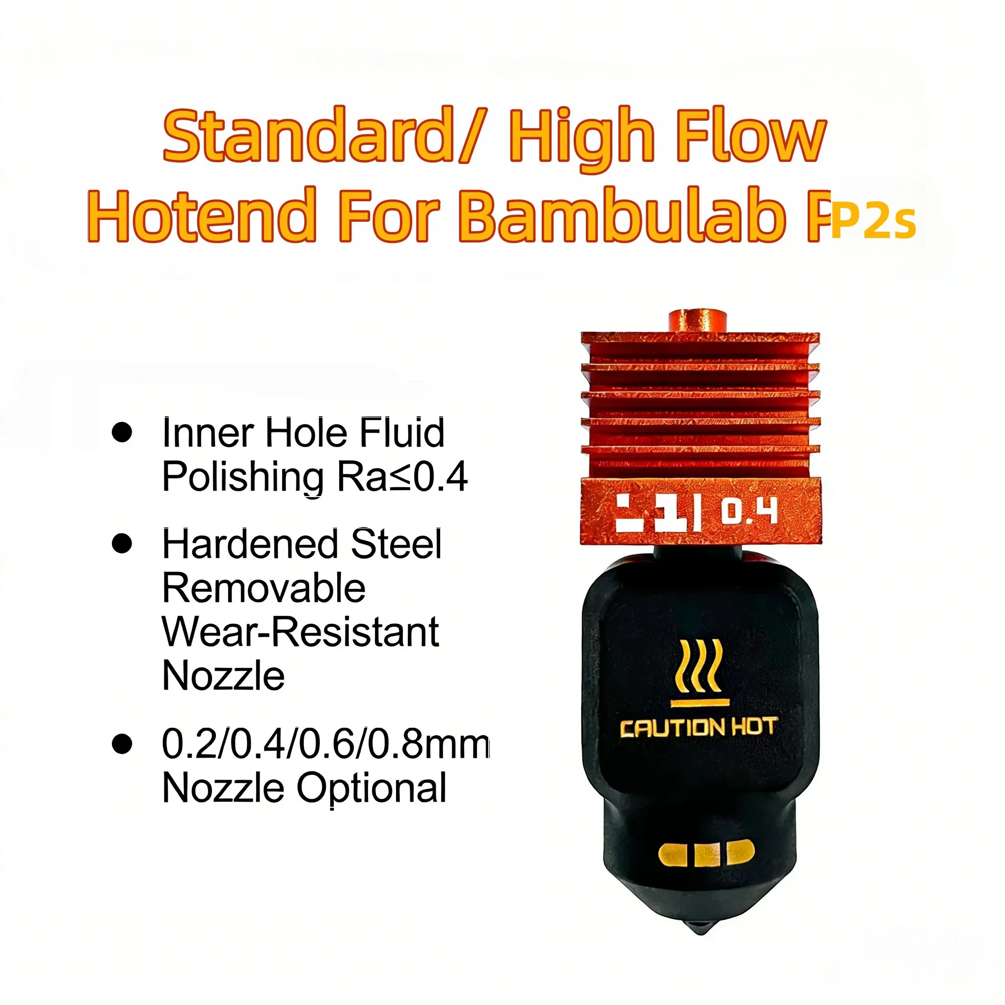 

Upgraded High Flow Hotend Hardened Steel Nozzle Replacement For BambuLab P2S 3D Printer 0.2/0.4/0.6/0.8mm Nozzle Optional