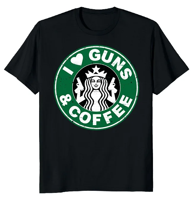 NEW LIMITED I Love Guns and Coffee Funny Classic Novelty Tee  Fast ShippingAnime Pattern Summer Clothing