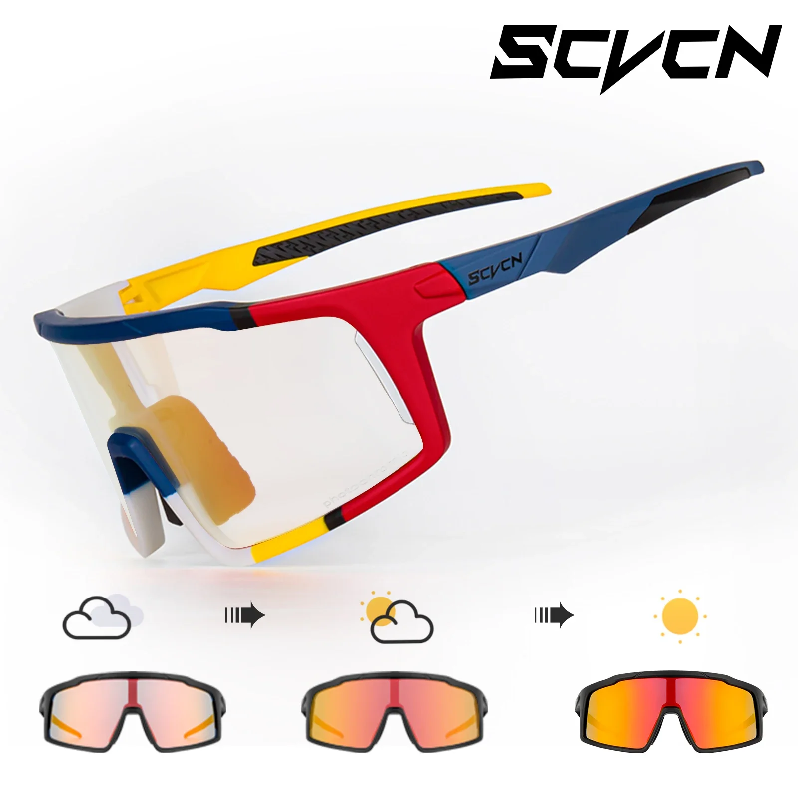 Scvcn Red Photochromic Glasses Bicycle Blue Glasses Sports Men\'s Sunglasses MTB Road Bike Eyewear Women Cycling Goggles Racing