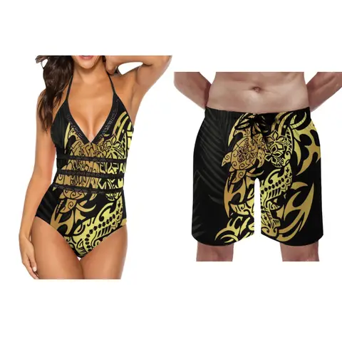 Maillots de bain une pièce rétro chic pour hommes et femmes, maillots de bain pour couples d'été, shorts de sport de plage personnalisés