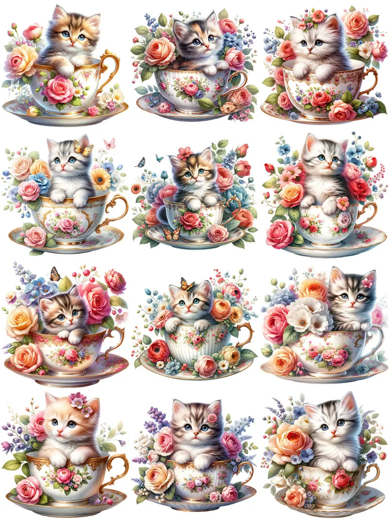 Cat Tea Cup Stickers Crafts And Scrapbooking stickers kids toys book Decorative sticker DIY Stationery